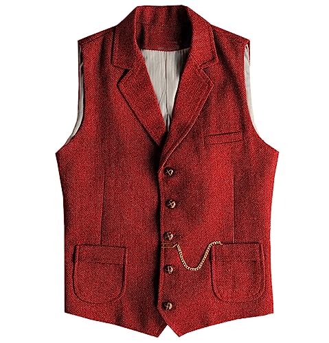 Image of Men's Tweed Suit Vest Western Herringbone Wool Casual Waistcoat for Groomsman