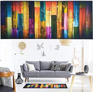 KLYNGTSK Non-Slip Bath Mat Flannel Hall Runner Kitchen Runner Rug Absorbent Bathroom Rug Boho Area Rugs for Floor Protection Bedroom Corridor Hallway Outdoor Carpet (40 * 100CM,Colorful Wood Stripe)
