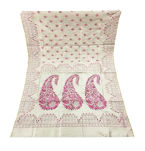 Image of Women's Hand Embroidered Cotton Silk Kantha Stitch Saree with Blouse Piece (SB430324 TWD83)