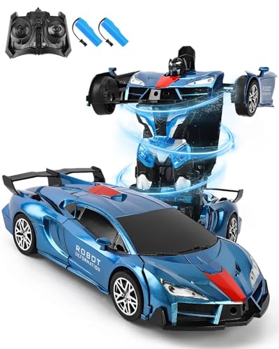 Rumicet 2 in 1 Coche Teledirigido Transformers Juguete, Coche Teledirigido Niña con luz LED, Rotación de 360°, Coche Teledirigido Niño con 2 Bateria, Regalos De Cumpleaños para Niños