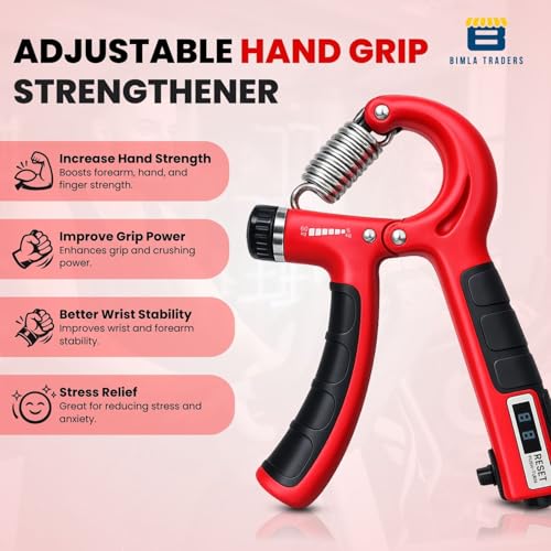 Image of CRAE Hand Gripper with Counter - Adjustable Grip Strengthener, 60 KG Capacity for Forearm, Wrist & Finger Workout Men & Women (Red)