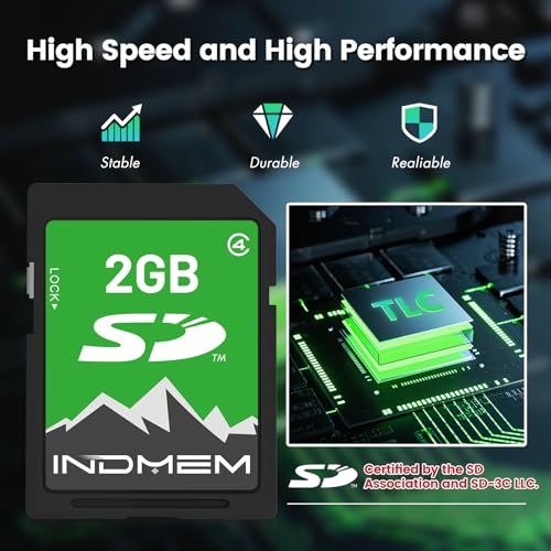 INDMEM 2GB SD Card, 2 Pack 2GB Class 4 Flash Memory Card 2G SLC Standard Secure Digital Cards for Old Digital Camera and Trail Camera