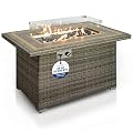 SereneLife Outdoor Propane Fire Pit Table- 50,000 BTU Auto-Ignition Gas Fire Pit w/Glass Wind Guard, Black Tempered Glass Tabletop & Clear Glass Rock for Outdoor Cooking & Grilling - SLNFTAL26