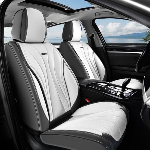 Image of Coverado Front Seat Covers, Luxury Leather Seat Covers for Cars, Automotive Seat Cover, Car Seat Protector Waterproof, Premium Car Seat Covers Car Seat Cushions Universal Fit for Most Cars (Gray&Pink)