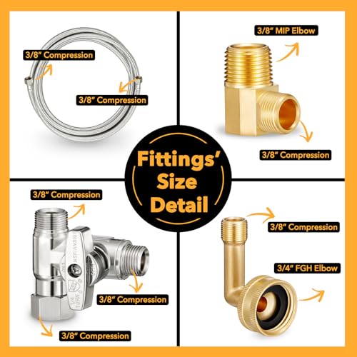 Dishwasher Hose Installation Kit - Includes Water Supply Line, 3/8" Compression Water Line Splitter, 3/4" FHT Elbow, and 3/8" MIP Elbow (10 FT) by oiununo - Image 5