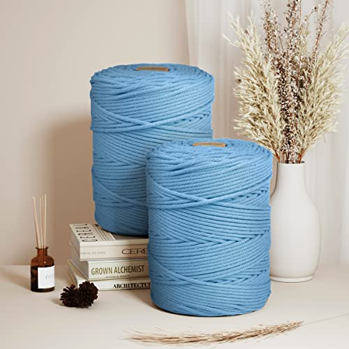 Image of ZUEXT Macrame Cord, Light Blue, 5mm x 328yds Cotton String Macrame Yarn