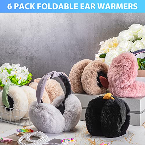 6 Pieces Winter Ear Muffs For Women Ear Warmers Faux Fur Warm Earmuffs Cute Foldable Furry Ear Covers For Women Girls Outdoor Ski, 6 Styles #TOP5