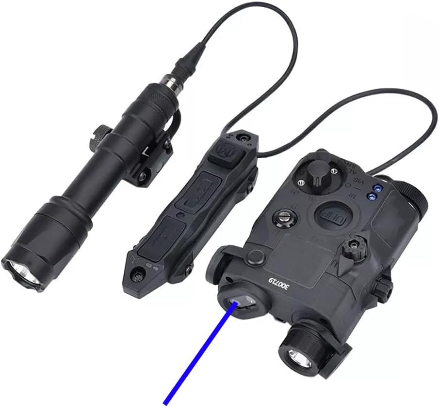 Plastic PEQ15 Box Aiming Laser Sight(with Red/Green/Blue Laser + IR Fill Light+ LED Light), & New Modular Dual Wire Remote Pressure Switch(SF+2.5 Plug) & M600C Strong White Flashlight Combo, Black