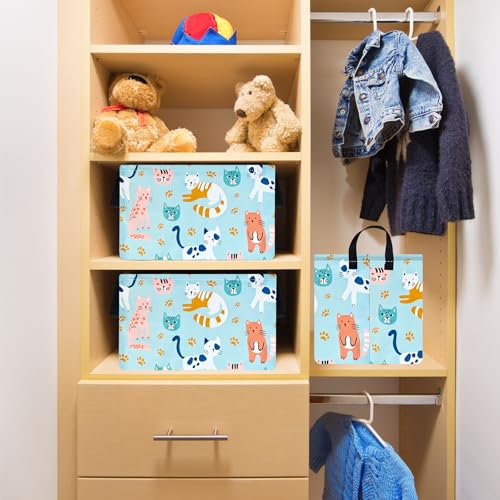 Image of Rec Cats Print Box Hamper Storage Basket Collapsible Organizer Bin Gift Shelf Baskets for Home and Kitchen Storage