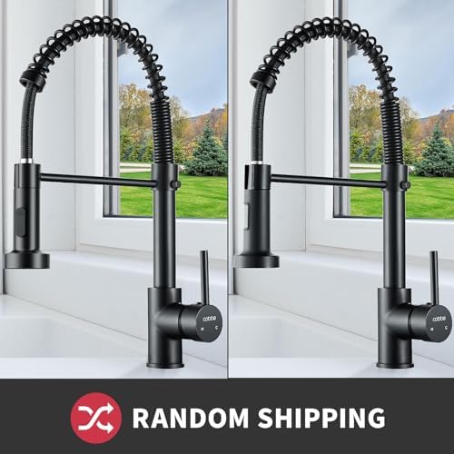 Cobbe Kitchen Sink Mixer Tap, Spring Kitchen Taps with Pull Down Sprayer, Commercial Kitchen Faucet Single Handle Lever, High Arc Swivel 360° 2 Spray Mode Stainless Steel Mixer Tap (Black)