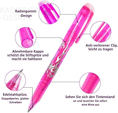 8 Pcs Erasable Gel Pens, Erasable Ballpoint Pen 0.5mm Tip Rub Out Pens Rollerball for Kids Students Stationery Supplies - 8 Colors