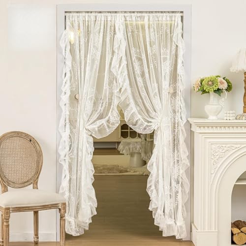 UNISTAR Lace Sheer Door Curtains with Rod Doorway Curtain for Closet Ratio