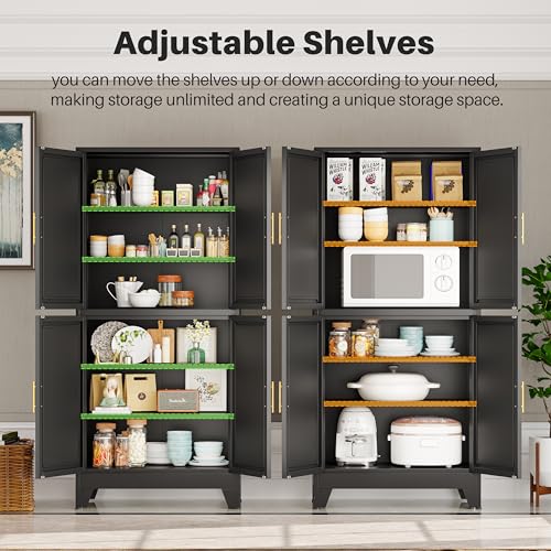 Image of winiowa 75 inch Tall Kitchen Pantry Cabinet, Metal Storage Cabinet with Doors and Adjustable Shelves, Black Freestanding Pantry Cabinet for Kitchen, Dining Room, Living Room, Laundry Room, Bathroom