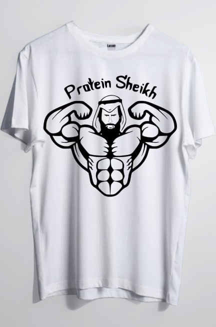 Protein Sheikh Printed 100% Biowash Cotton White T-Shirt