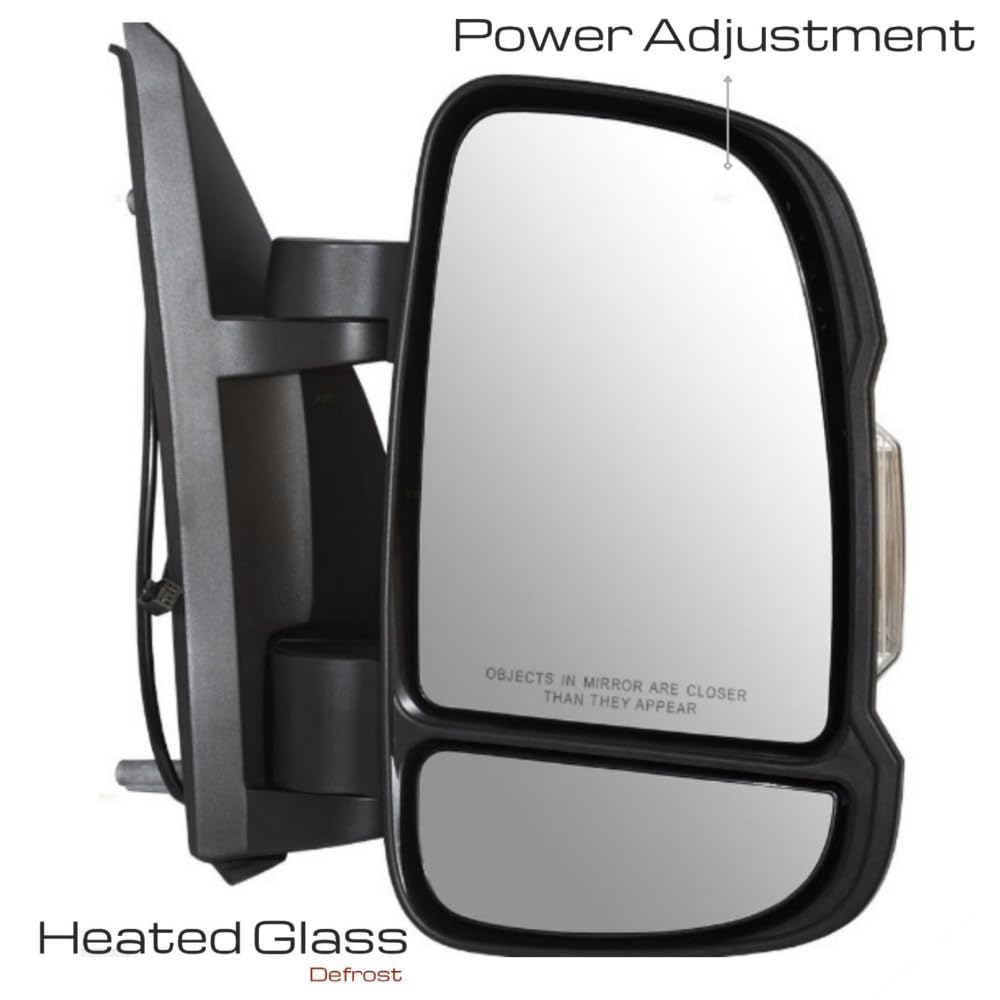 DinDoong Passenger Side Mirror for Ram for ProMaster 1500/2500/3500 Base 14-19 for ProMaster 2500 Ventanas 17-19 W/Manual Folding Heated 8Wire (Black)