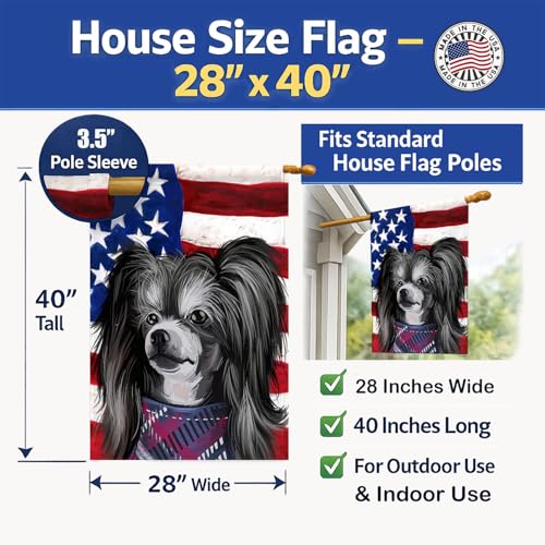 Drapeau maison Chien chinois à crête grand format canevas résistant intempéries multicolore