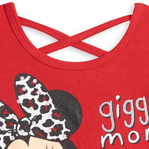 Disney Minnie Mouse Little Girls T-Shirt French Terry Shorts And Scrunchie 3 Piece Outfit Set Red Leopard 7-8 #TOP6