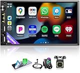 7 inch Double Din Car Stereo with Wireless Apple CarPlay, Android Auto Car Radio, Bluetooth 5.2, IPS 1024 * 600 Touchscreen, Backup Camera, FM Radio,Dual USB/Fast Charging/Subwoofer/Car Play