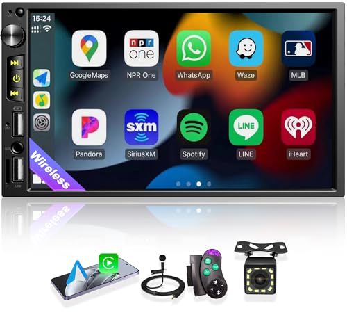 7 inch Double Din Car Stereo with Wireless Apple CarPlay, Android Auto Car Radio, Bluetooth 5.2, IPS...