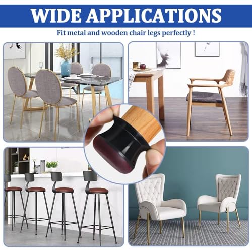 Chair Leg Floor Protectors 32Pcs Silicone Chair Leg Covers. Protective Caps for Chair Legs with Stronger Felt Slide, Avoid Noise and Scratches, Black Round M Fit 3/4" ~ 1 3/16" (19~30mm) by RKELA - Image 6