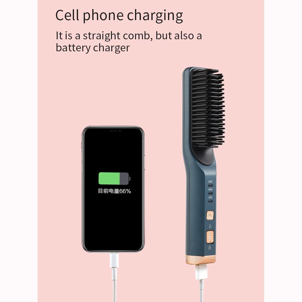 Spazzola per capelli dritta, portatile, senza fili, per lisciare i capelli e ricaricare la batteria