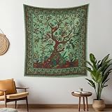 Craft Trade Grün Baum Wandteppich Indische Wandtuch Tapestry Wandbehang Boho Wandteppiche für Heimdeko Wohnzimmer und Schlafzimmer - 76 x 102 cm