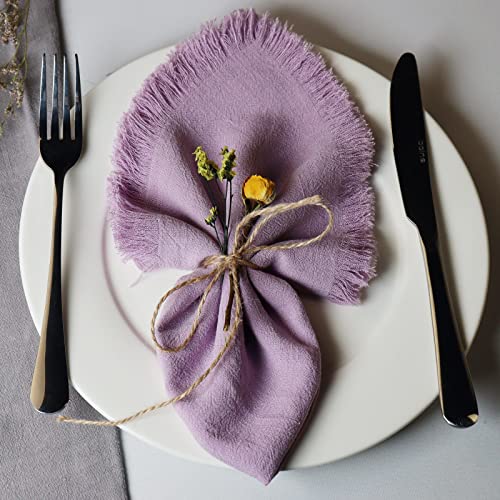 Dololoo Handmade Cloth Napkins, Cotton Linen Cloth Napkins With Fringe, Versatile Handmade Square Rustic Fringe Napkins For Dinner, Wedding And Parties, 18 X 18 Inches Set Of 4, Lavender #TOP1