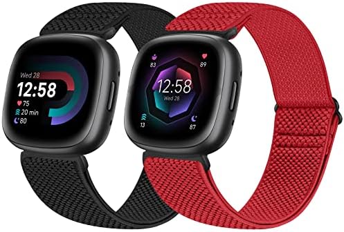 enkic 2 Pack Elastic Watch Strap Compatible with Fitbit Versa 4/Fitbit Versa 3 Strap/Fitbit Sense 2/Fitbit Sense Strap, Adjustable Nylon Loop Sport Strap Stretchy Replacement Wristband for Men Women