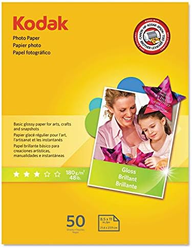KODAK Photo Paper Gloss 8.5"x11", 50 count, 48lb-180g/m2 weight, 6.5 mil thickness (41162 - 1213719)