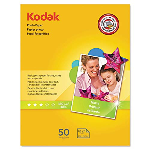 Kodak Photo Paper Gloss 8.5"X11", 50 Count, 48Lb-180G/M2 Weight, 6.5 Mil Thickness (41162 - 1213719) #TOP14