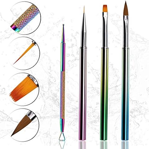 4-Piece Acrylic Nail Brush Set UV Gel Nail Art Brushes for Acrylic Application, Nail Brush Pen with Nail Art Tip Builder Brush Nail Art Liner Brush and Nail Art Dotting Pen 3D Nail Art Set Cover