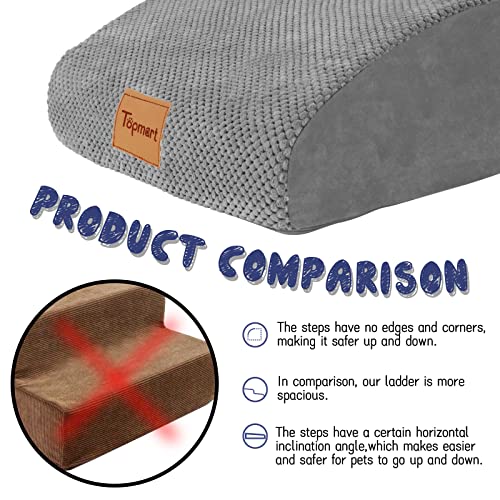 Topmart High Density Extended Foam Dog Ramp&Steps 2 Tiers,11.8" High,Non-Slip Dog Stairs,Soft Foam Pet Ladder with Waterproof Cover,Best for Injured,Older Cats,Pets with Joint Pain