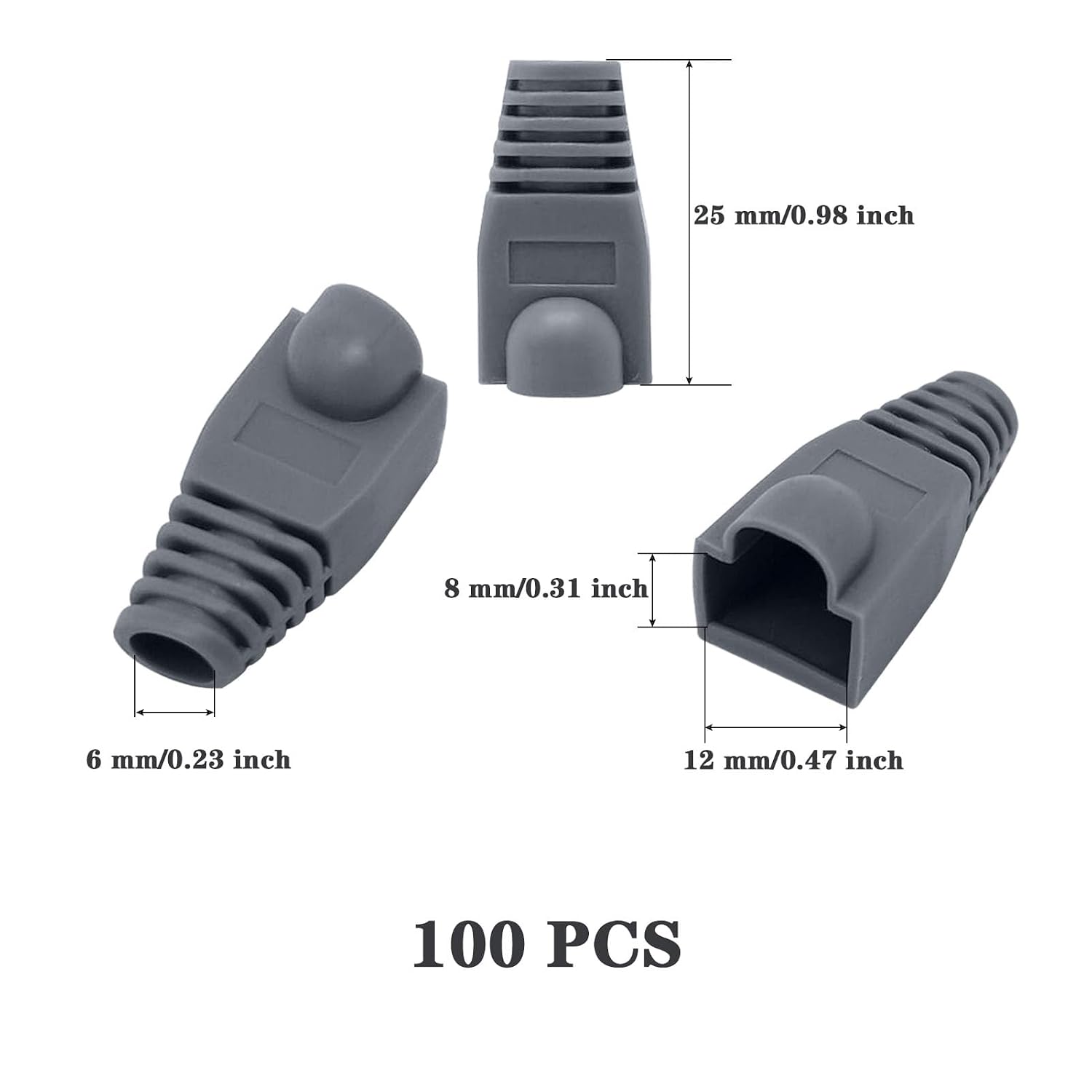 100 Pcs Cable Connector Plug Cover, RJ45 Boots Cover, Cat5e Cat6 Cat6a Cat6e Ethernet Network Cable Boot, Shielded RJ45 Connector Plugs (Dark Grey)