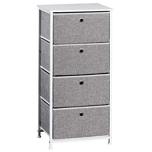 LANGRIA 4 Drawer Home Dresser Storage Tower Clothes Organizer with Easy-Pull Faux Linen Drawers and Metal Frame Features Wooden Tabletop Premium Finish for Guest Room, Dorm, Hallway, or Office (Grey)