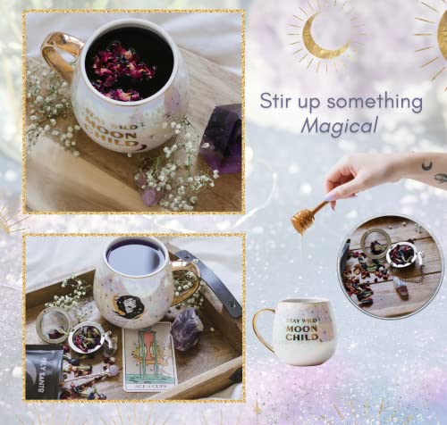 Holy Santo Fancy Coffee Mug Gift Set - Stay Wild Moon Child Witchy Mug With Crystal Spoon And Crystal Tea Infuser - Goth Novelty Mugs For Women Wife Mothers Day Witch Gifts, 500Ml Ceramic Tea Cup #TOP3