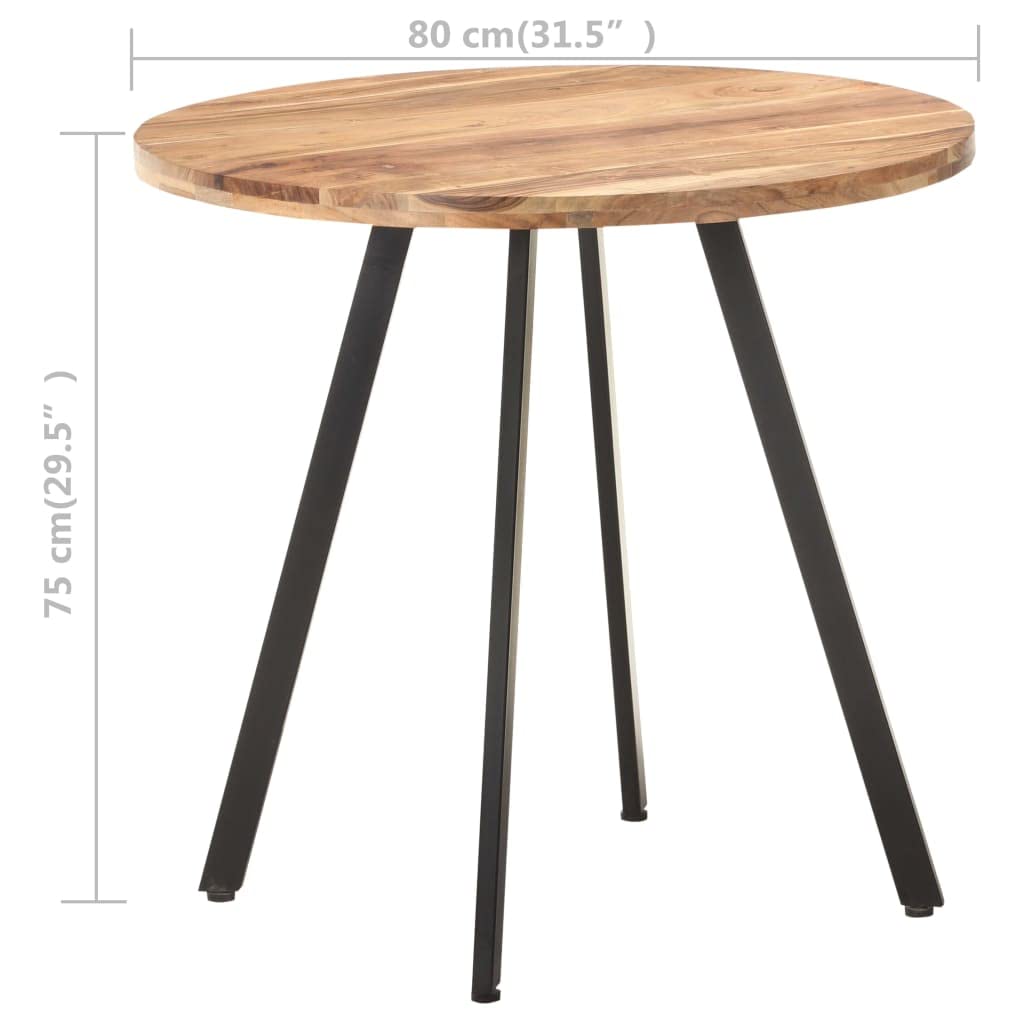 Esstisch 80 cm Massivholz Akazie mit schwarzem Eisen Gestell, Stabiler Holztisch rund, ideal für Esszimmer, Küche, Wohnzimmer, platzsparend und langlebig, modernes Industrie Design