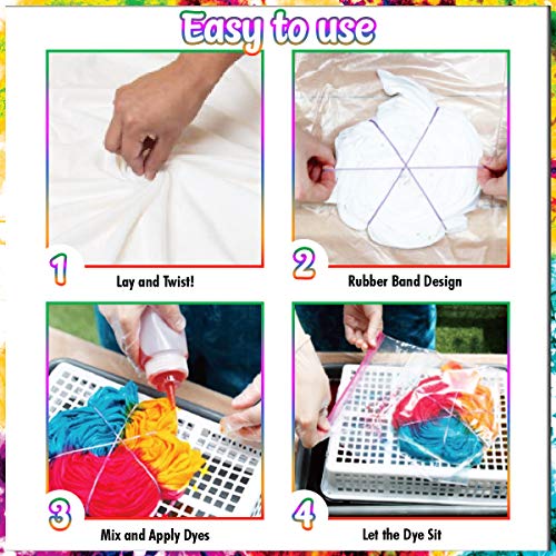 Tie Dye Kits For Kids And Adults With T-Shirt - 18 Colors Dye, 36 Colours Pigment. 5 Disposable Gloves, Apron, 80 Rubble Bands, Funnel, Spoon, Tablecloth, Spray Bottle #TOP4