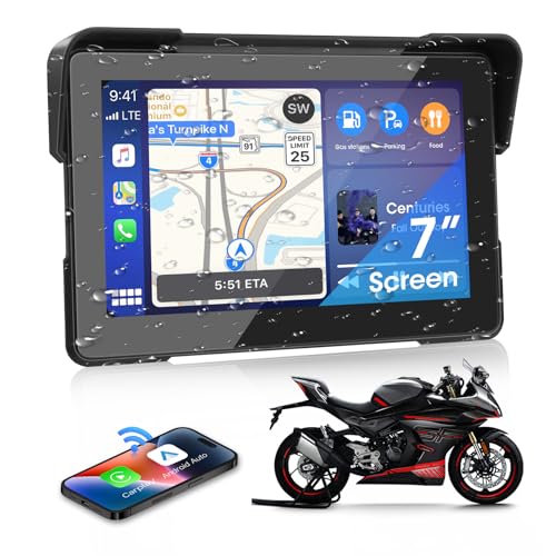 Carplay Moto e Android Auto 7 Pollici Navigatore Moto Portatile Senza Fili con Motociclette Navigazione, Supporto...
