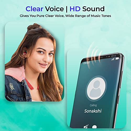 Image of Aroma NB119 Diamond Bluetooth Wireless Headset Neckband with Long Lasting Playtime 50 Hrs, Smart Voice Assistant, Dual Pairing, Bluetooth V5.0, Sweat & Splash Proof, Best for Gaming, Running, Workout (Red)