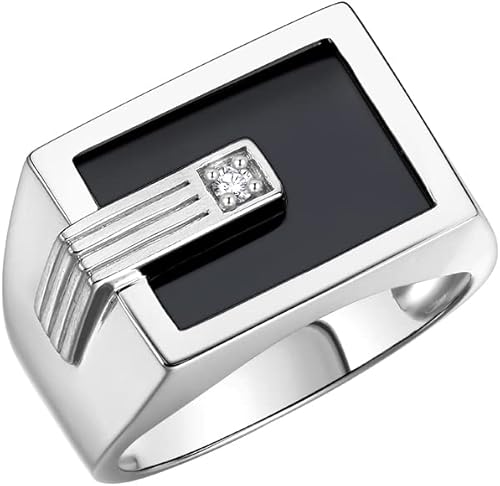 Miniatura 3 de Rylos Anillo de diseño para hombre en plata de ley 925 presenta un diamante centrado en ónix negro, rojo, azul, cuarzo verde o ojo de tigre