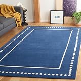 SAFAVIEH Bella Collection Area Rug - 6' x 9', Navy Blue & Ivory, Handmade Dotted Border Wool, Ideal for High Traffic Areas in Living Room, Bedroom (BEL151G)