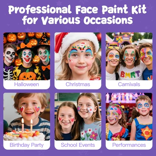 ENJSD Face Paint, Face Paint for Kids and Adults, Water Based Non-Toxic 18 Color with 5 Brushes 30 Stencils, Easily Washable Safe Body Painting for Halloween Makeup and Cosplay - Image 8