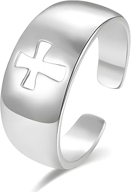 Wide Band Cross Ring for Women Adjustable Personalized Cut Out Cross Ring