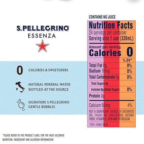 S.Pellegrino Essenza Flavored Mineral Water, Variety Pack Cans, 11.15 Fl Oz, Pack of 24
