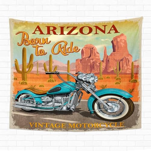 614 Arazzo Da Muro Car Vintage Arizona Motorcycle Cactus Chopper Classic Garage Moto Telo Mare Multiuso Decorazione Arazzo, Per Vano Porta Tenda, Camera Da Letto, 130x150cm
