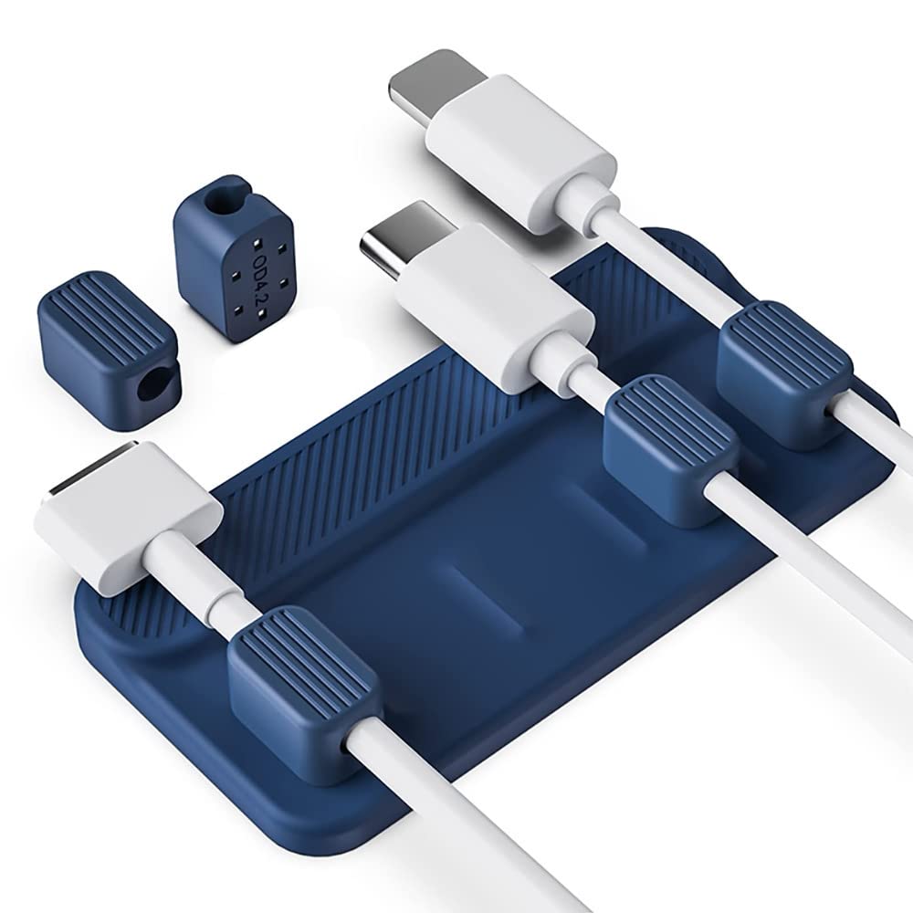 Odluzy Magnetic Cable Holder, Cable Management, Desktop Multipurpose Cable Organizer,3 Different Sizes Magnetic Clips for Lighting Cables, USB C Cables, Micro Cables (Blue)