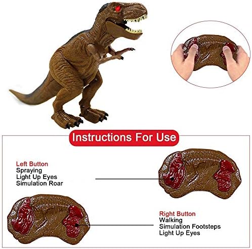 HANMUN Remote Control Dinosaur Electric Toy for Kids - RC Realistic T-REX Dinosaur Toys with Glowing Eyes, Walking, Roaring, Spraying, Robot Toy Gift for Boys Girls Children
