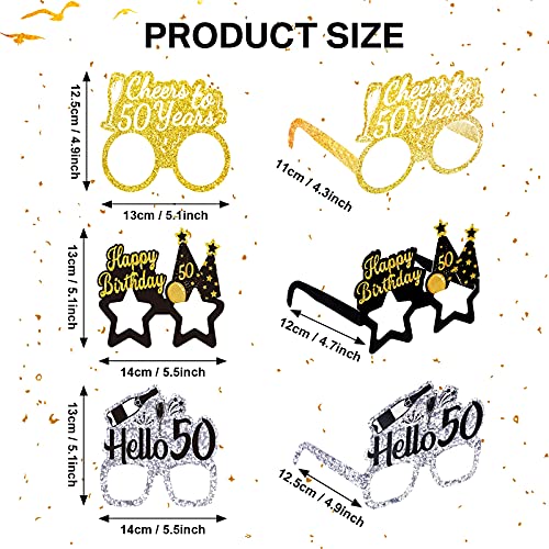 Threan 36 Pcs 50th Birthday Party Eyeglass Decor, Birthday Paper Eyeglass Gifts for Men Women Party Favors Supplies