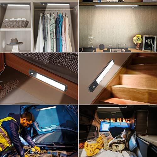 FENRIR Under Cabinet Light 2Pack - Wireless 66 LED Battery Rechargeable Cupboard Lights, Dimmable Motion Sensor Night Light with Magnetic Stick for Closet, Kitchen, Wardrobe, Stair (23cm, Black)