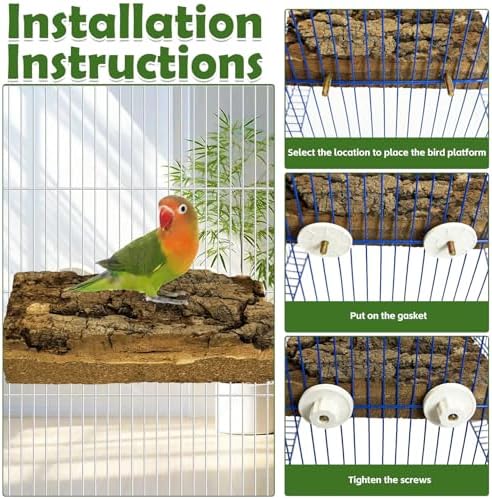 kathson 2 PCS Natural Cork Bird Perch Stand Platform 7.9 x 3.9 x 1.9 Inches Small Birds Thicken Wooden Rectangle Stand Perch Parakeet Chewing Toy Cage Accessories for Lovebirds Cockatiels Conures — 사진 5